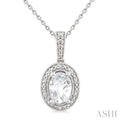 Silver Oval Shape Gemstone & Diamond Pendant