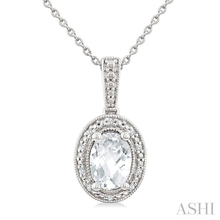 Silver Oval Shape Gemstone & Diamond Pendant