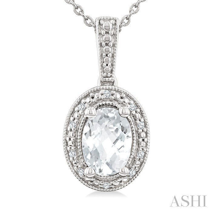 Silver Oval Shape Gemstone & Diamond Pendant