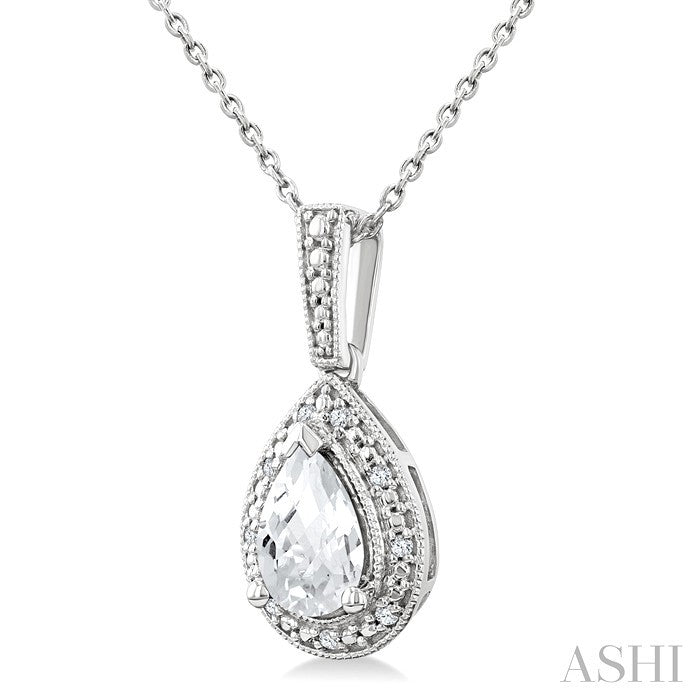 Silver Pear Shape Gemstone & Diamond Pendant