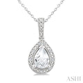 Silver Pear Shape Gemstone & Diamond Pendant