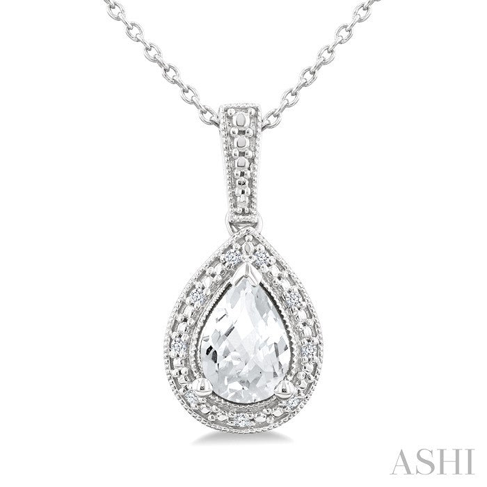 Silver Pear Shape Gemstone & Diamond Pendant