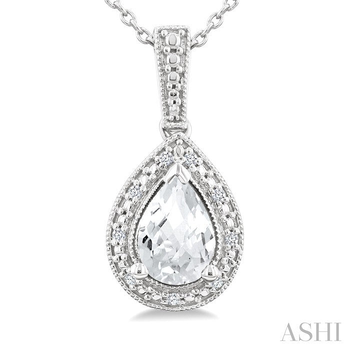 Silver Pear Shape Gemstone & Diamond Pendant