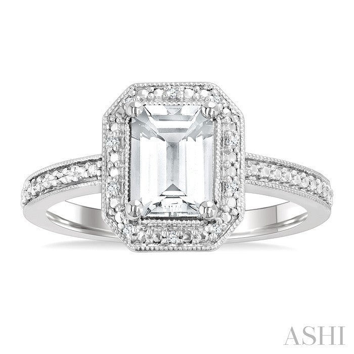 Silver Emerald Shape Gemstone & Diamond Ring