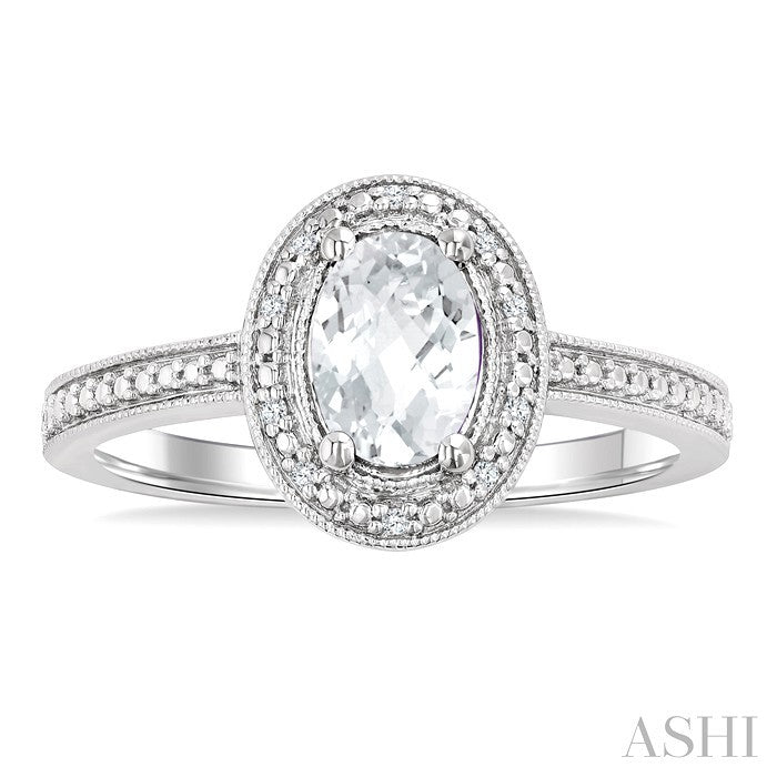 Silver Oval Shape Gemstone & Diamond Ring