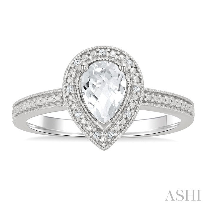 Silver Pear Shape Gemstone & Diamond Ring