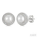 Silver Pearl & Halo Diamond Earrings
