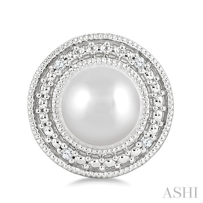 Silver Pearl & Halo Diamond Earrings