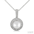 Silver Pearl & Halo Diamond Pendant