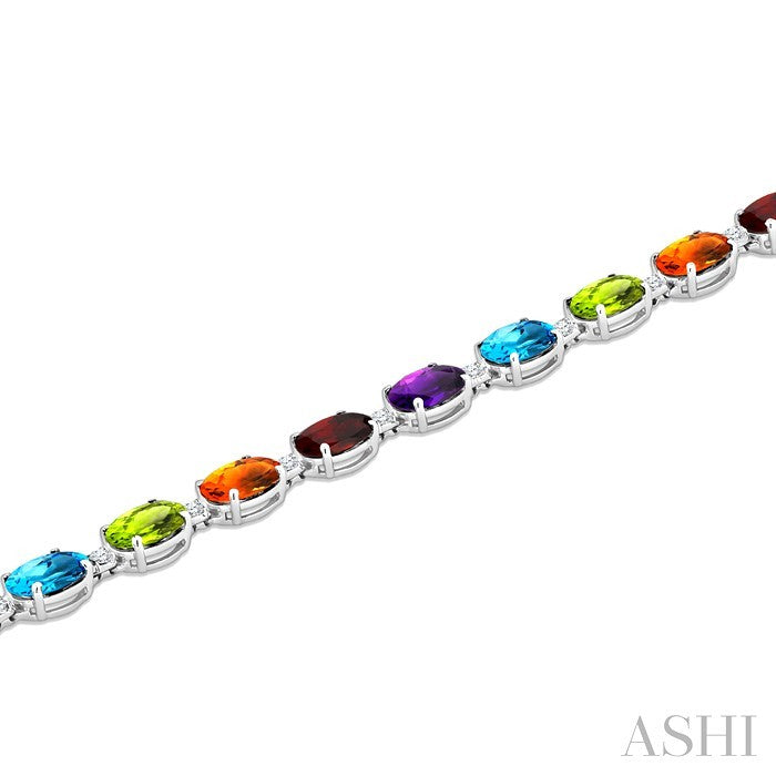 Silver Oval Shape Gemstone & Diamond Bracelet