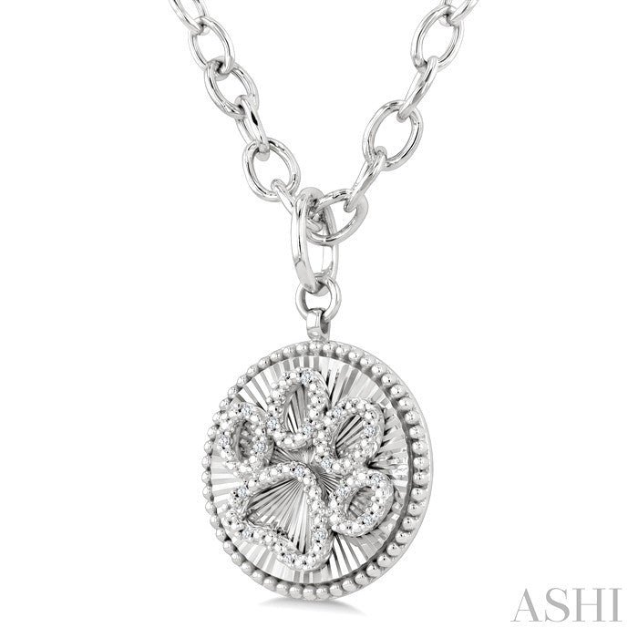 Silver Circle Dog Paw Fluted Medallion Diamond Fashion Pendant