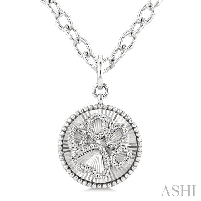 Silver Circle Dog Paw Fluted Medallion Diamond Fashion Pendant