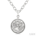 Silver Circle Dog Paw Fluted Medallion Diamond Fashion Pendant