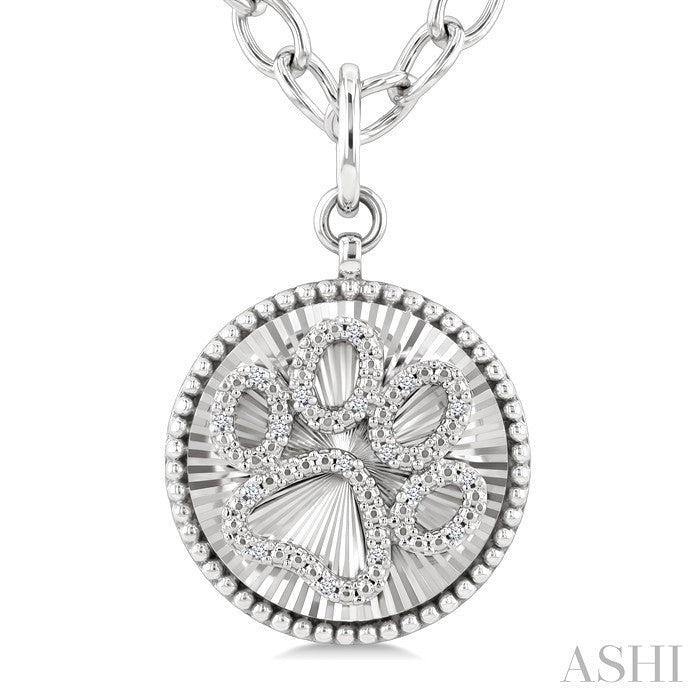 Silver Circle Dog Paw Fluted Medallion Diamond Fashion Pendant