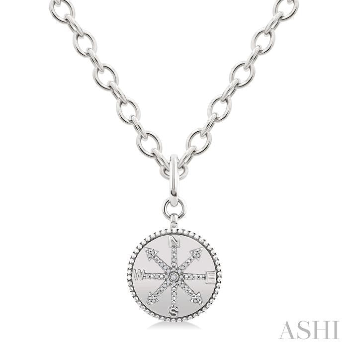 Silver Compass Medallion Diamond Fashion Pendant
