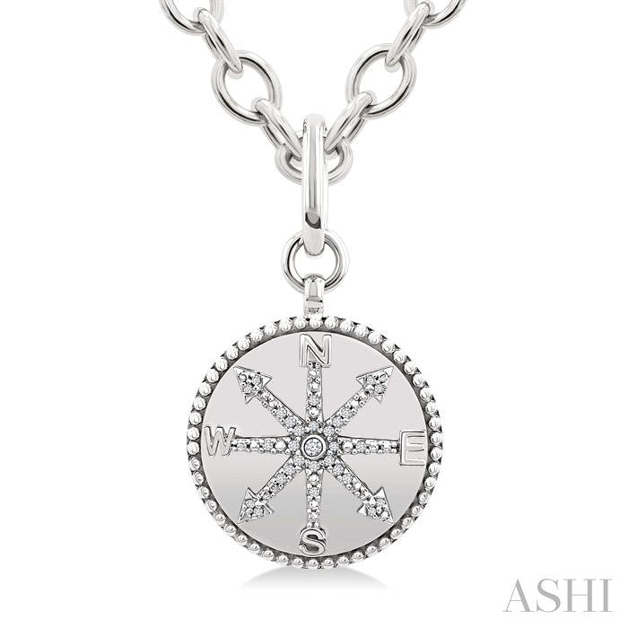 Silver Compass Medallion Diamond Fashion Pendant