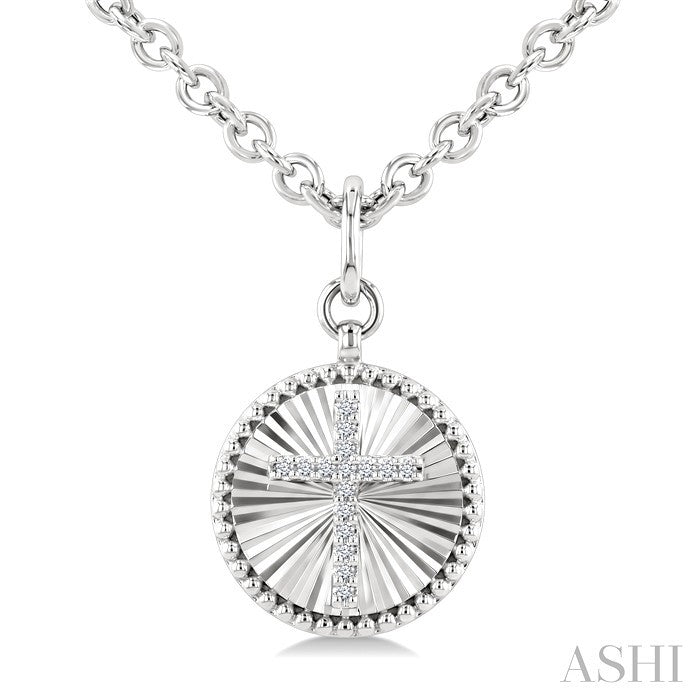 Silver Circle Cross Fluted Medallion Diamond Fashion Pendant