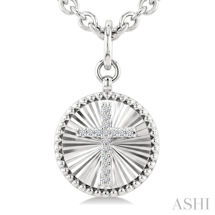 Silver Circle Cross Fluted Medallion Diamond Fashion Pendant
