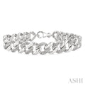 Silver Bold Curb & Cuban Diamond Bracelet