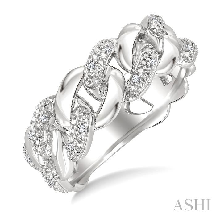 Silver Bold Curb & Cuban Diamond Ring