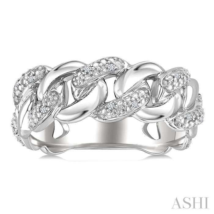 Silver Bold Curb & Cuban Diamond Ring