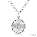 Silver Circle Evil Eye Fluted Medallion Diamond Fashion Pendant