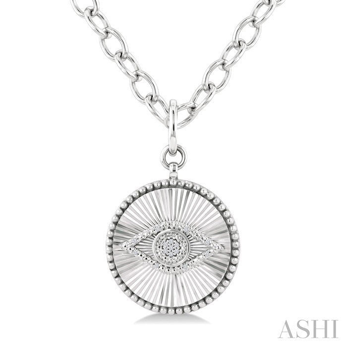 Silver Circle Evil Eye Fluted Medallion Diamond Fashion Pendant
