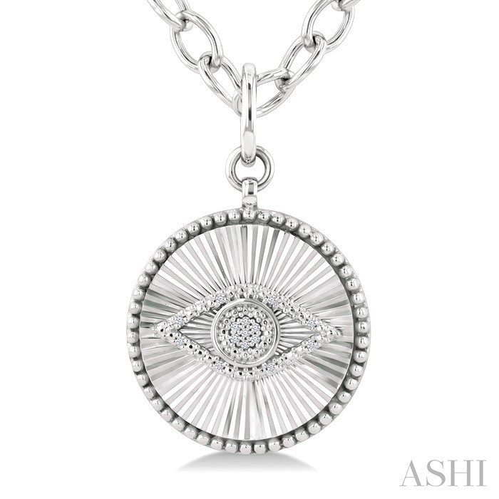 Silver Circle Evil Eye Fluted Medallion Diamond Fashion Pendant