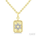 Gold Vermeil Rectangle Star Of David Fluted Medallion Diamond Pendant