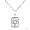 Silver Rectangle Star Of David Fluted Medallion Diamond Pendant