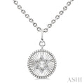 Silver Circle Star Of David Fluted Medallion Diamond Pendant