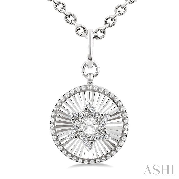 Silver Circle Star Of David Fluted Medallion Diamond Pendant