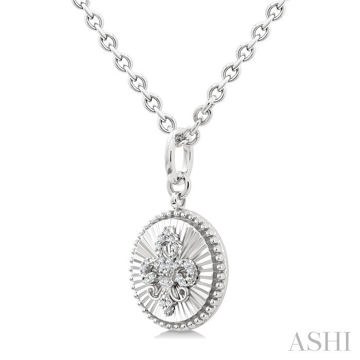 Silver Circle Fleur-De-Lis Fluted Medallion Diamond Pendant