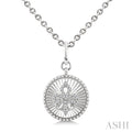 Silver Circle Fleur-De-Lis Fluted Medallion Diamond Pendant