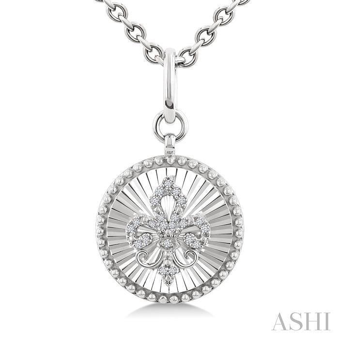 Silver Circle Fleur-De-Lis Fluted Medallion Diamond Pendant