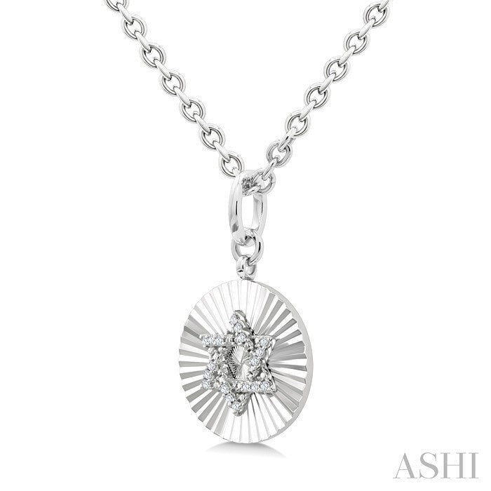 Silver Circle Star Of David Fluted Medallion Diamond Pendant