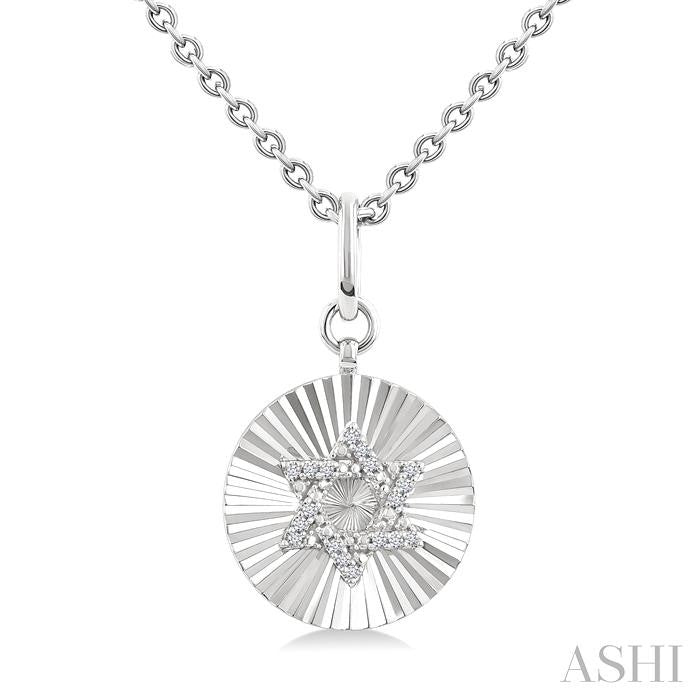 Silver Circle Star Of David Fluted Medallion Diamond Pendant