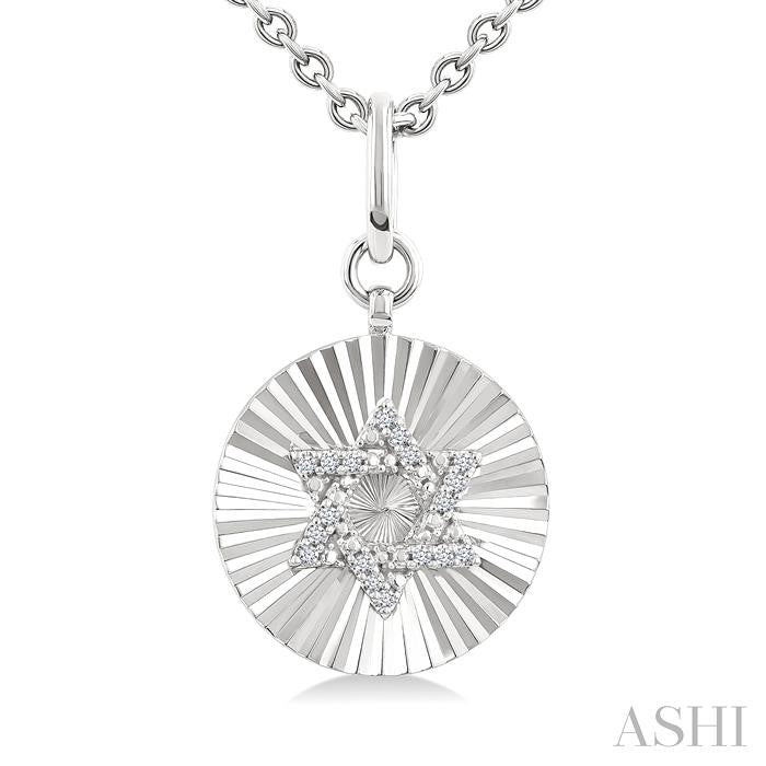Silver Circle Star Of David Fluted Medallion Diamond Pendant