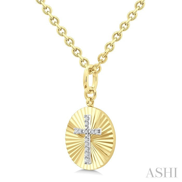 Gold Vermeil Circle Cross Fluted Medallion Diamond Pendant