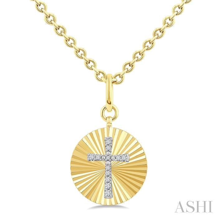 Gold Vermeil Circle Cross Fluted Medallion Diamond Pendant