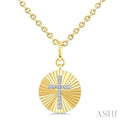 Gold Vermeil Circle Cross Fluted Medallion Diamond Pendant