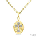 Gold Vermeil Oval Shape Cross Fluted Medallion Diamond Pendant