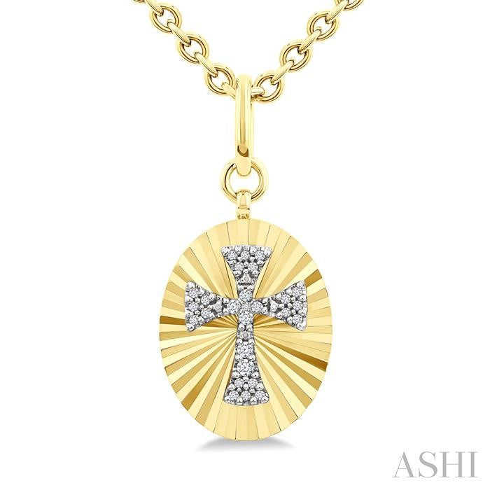 Gold Vermeil Oval Shape Cross Fluted Medallion Diamond Pendant
