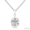 Silver Oval Shape Cross Fluted Medallion Diamond Pendant