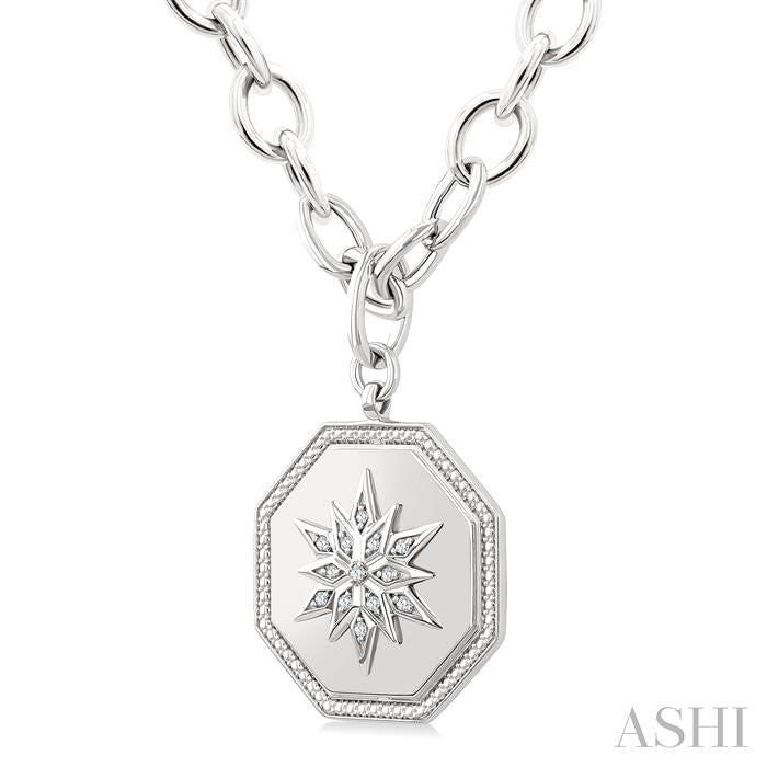Silver Octagon Floral Medallion Diamond Fashion Pendant