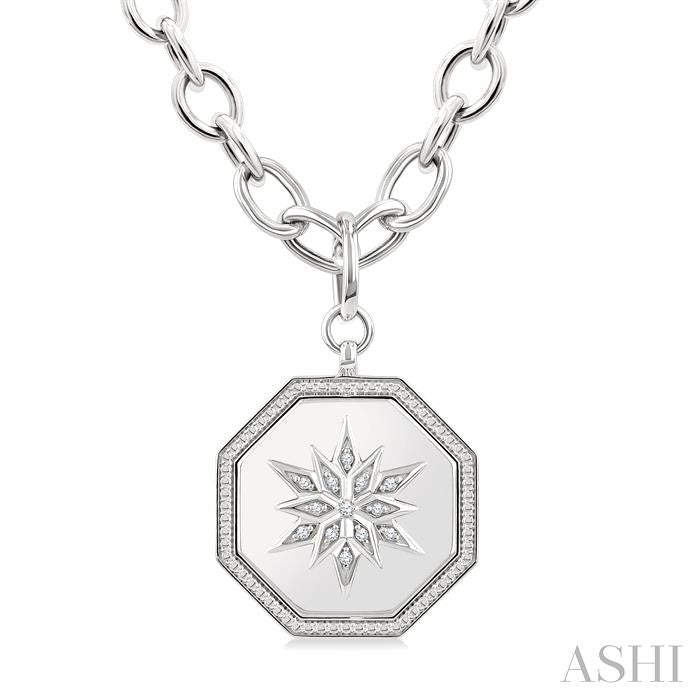 Silver Octagon Floral Medallion Diamond Fashion Pendant