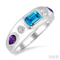 Silver Mixed Shape Gemstone & Diamond Ring