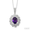 Silver Oval Shape Gemstone & Diamond Pendant