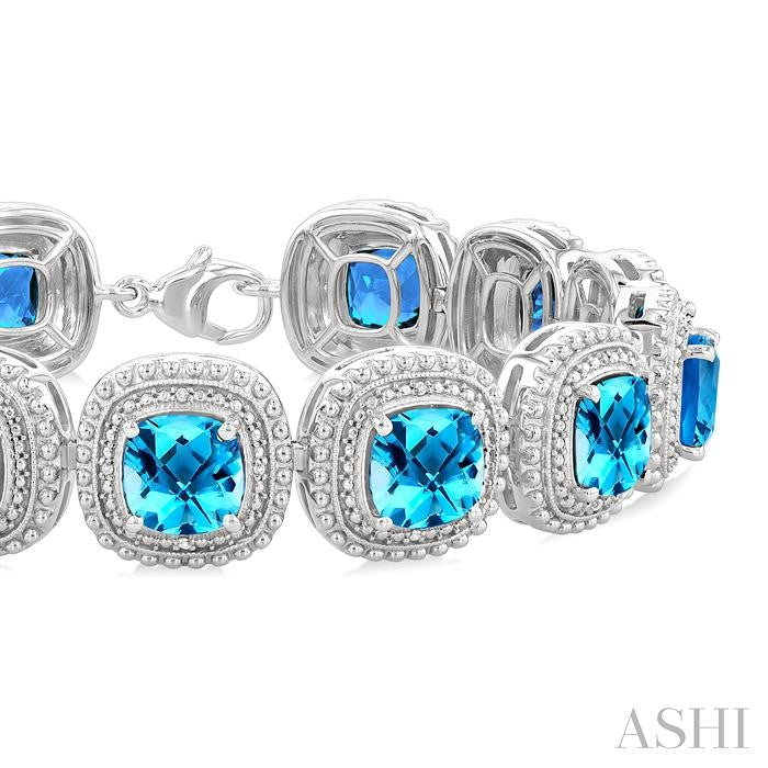 Silver Cushion Shape Gemstone & Diamond Bracelet