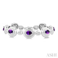 Silver Bold Oval Shape Gemstone & Diamond Bracelet